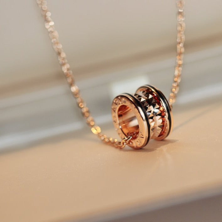 [Dawnora Jewelry]ZERO 1 ROCK PEDANT PINK GOLD BLACK NECKLACE