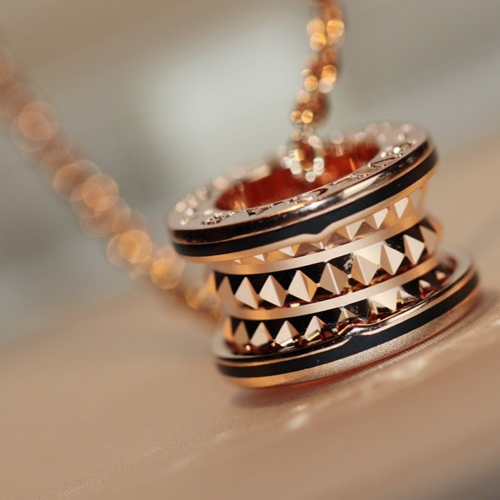 [Dawnora Jewelry]ZERO 1 ROCK PEDANT PINK GOLD BLACK NECKLACE