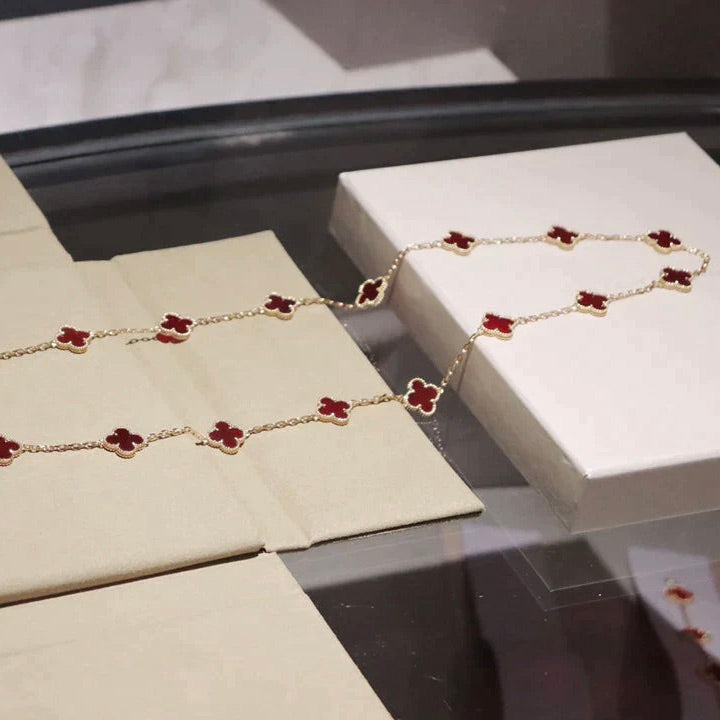 [Dawnora Jewelry]CLOVER 20 MOTIFS CARNELIAN NECKLACE