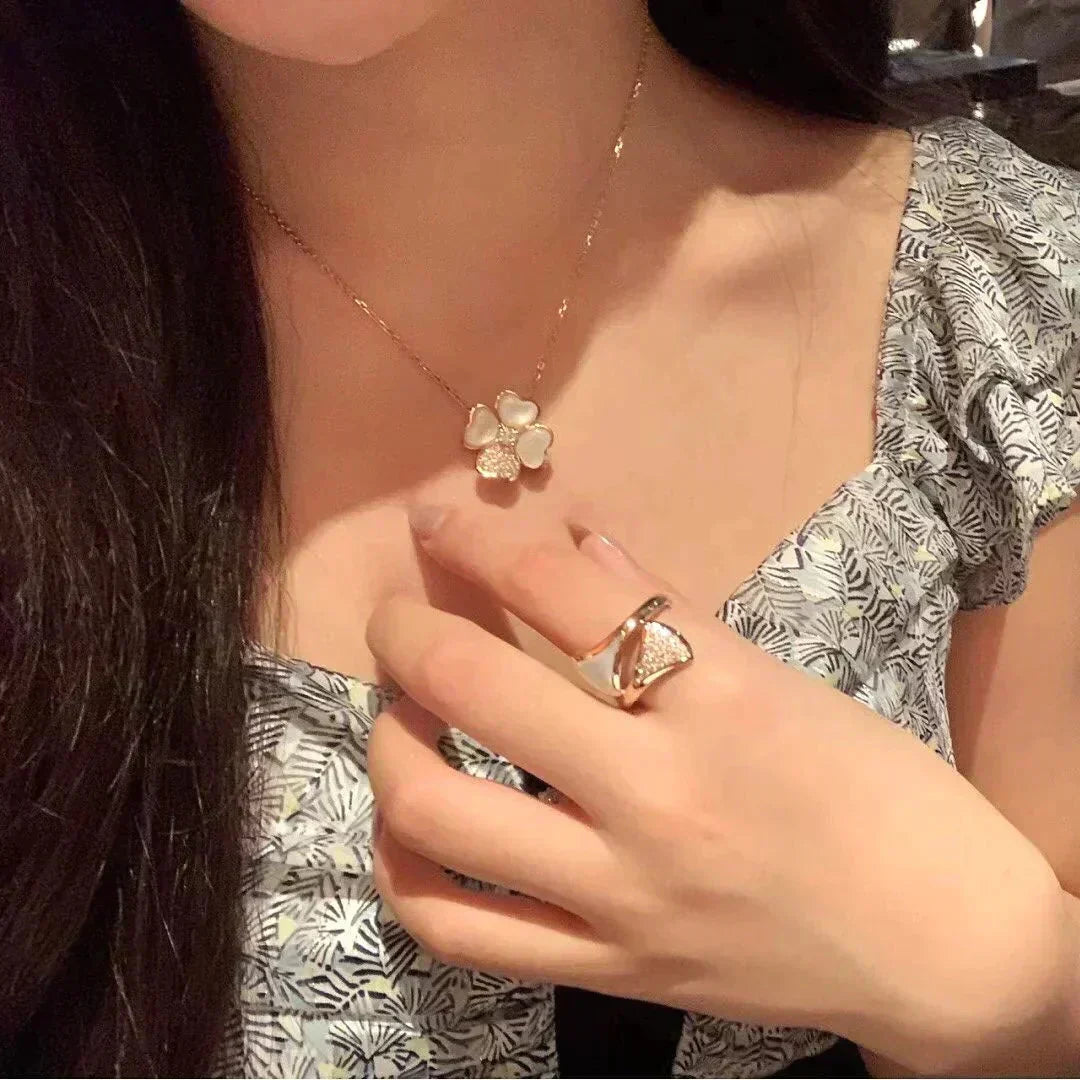 [Dawnora Jewelry]CLOVER MOP DIAMOND ROSE GOLD NECKLACE