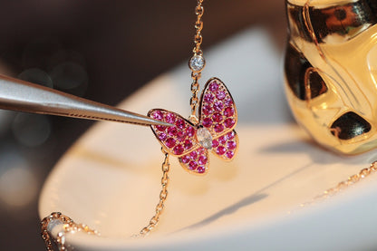 [Dawnora Jewelry]BUTTERFLY RED DIAMOND ROSE GOLD NECKLACE