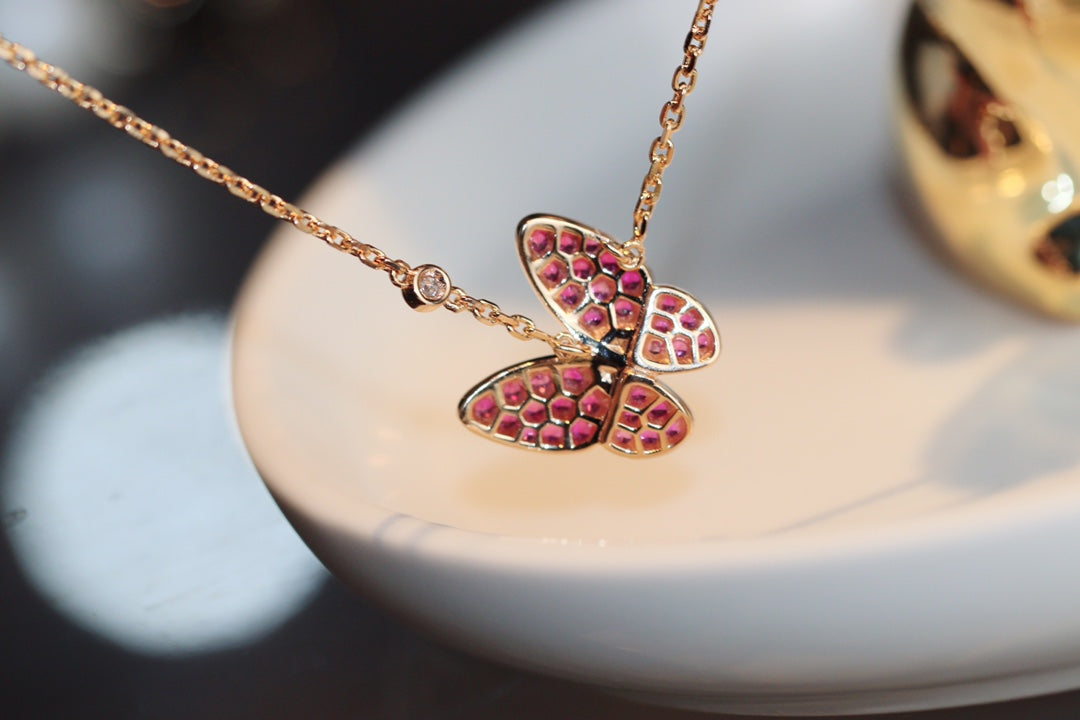 [Dawnora Jewelry]BUTTERFLY RED DIAMOND ROSE GOLD NECKLACE