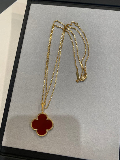 [Dawnora Jewelry]CLOVER 25MM NECKLACE GOLD CARNELIAN