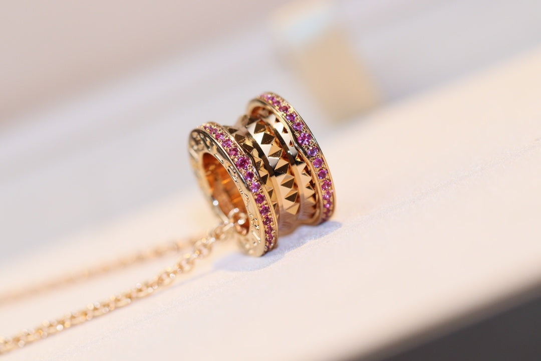 [Dawnora Jewelry]ZERO 1 ROCK PINK GOLD PINK DIAMOND NECKLACE