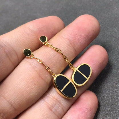 [Dawnora Jewelry]CHAINE VERSO BLACK CERAMIC SILVER EARRINGS