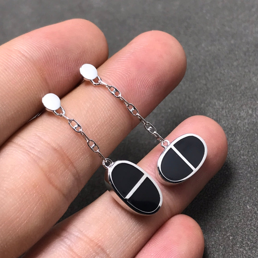 [Dawnora Jewelry]CHAINE VERSO BLACK CERAMIC SILVER EARRINGS