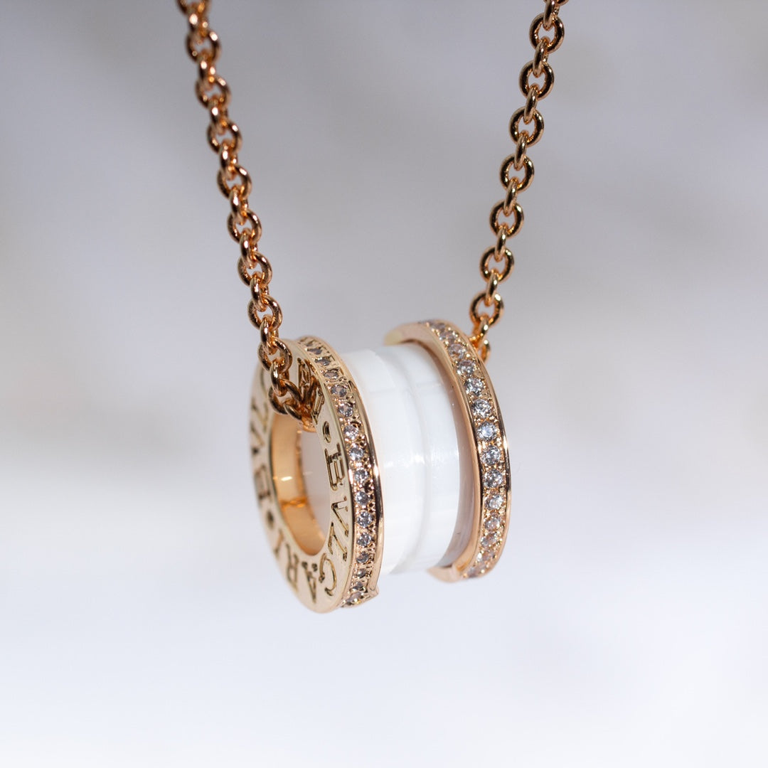 [Dawnora Jewelry]ZERO 1 WHITE CERAMIC PINK GOLD DIAMOND NECKLACE