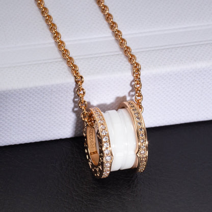 [Dawnora Jewelry]ZERO 1 WHITE CERAMIC PINK GOLD DIAMOND NECKLACE