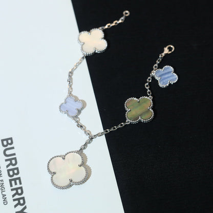 [Dawnora Jewelry]CLOVER BRACELET 5 MOTIFS MOP CHALCEDONY SILVER