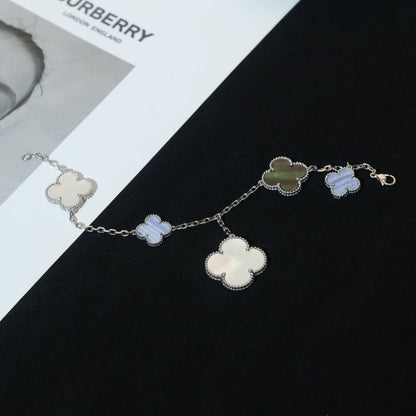 [Dawnora Jewelry]CLOVER BRACELET 5 MOTIFS MOP CHALCEDONY SILVER