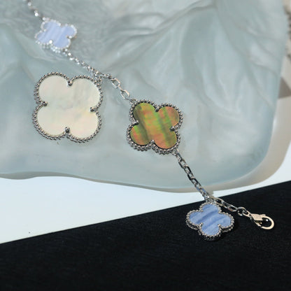 [Dawnora Jewelry]CLOVER BRACELET 5 MOTIFS MOP CHALCEDONY SILVER