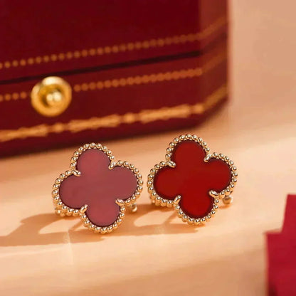 [Dawnora Jewelry]CLOVER MEDIUM 1 MOTIFS CARNELIAN  EARRINGS