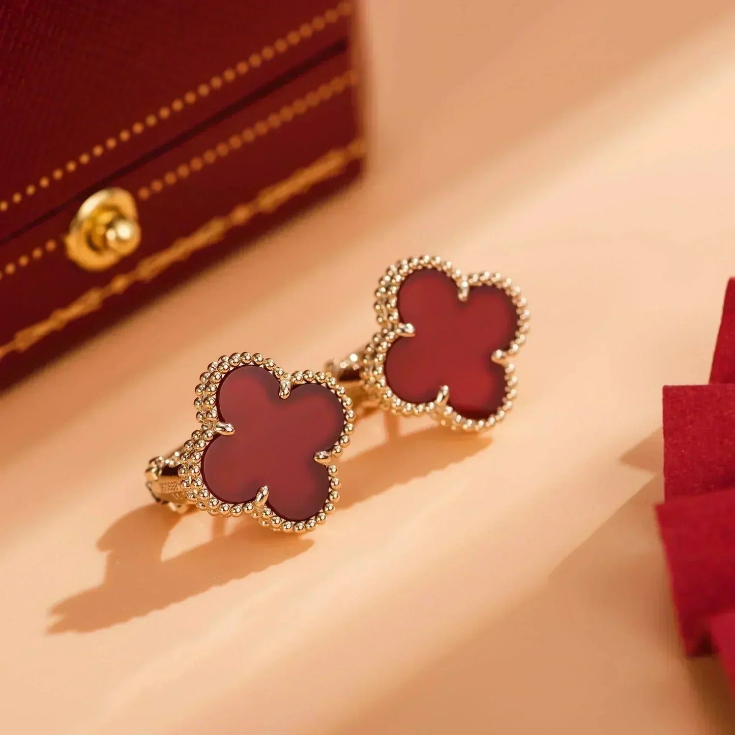 [Dawnora Jewelry]CLOVER MEDIUM 1 MOTIFS CARNELIAN  EARRINGS