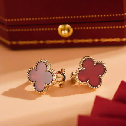 [Dawnora Jewelry]CLOVER MEDIUM 1 MOTIFS CARNELIAN  EARRINGS
