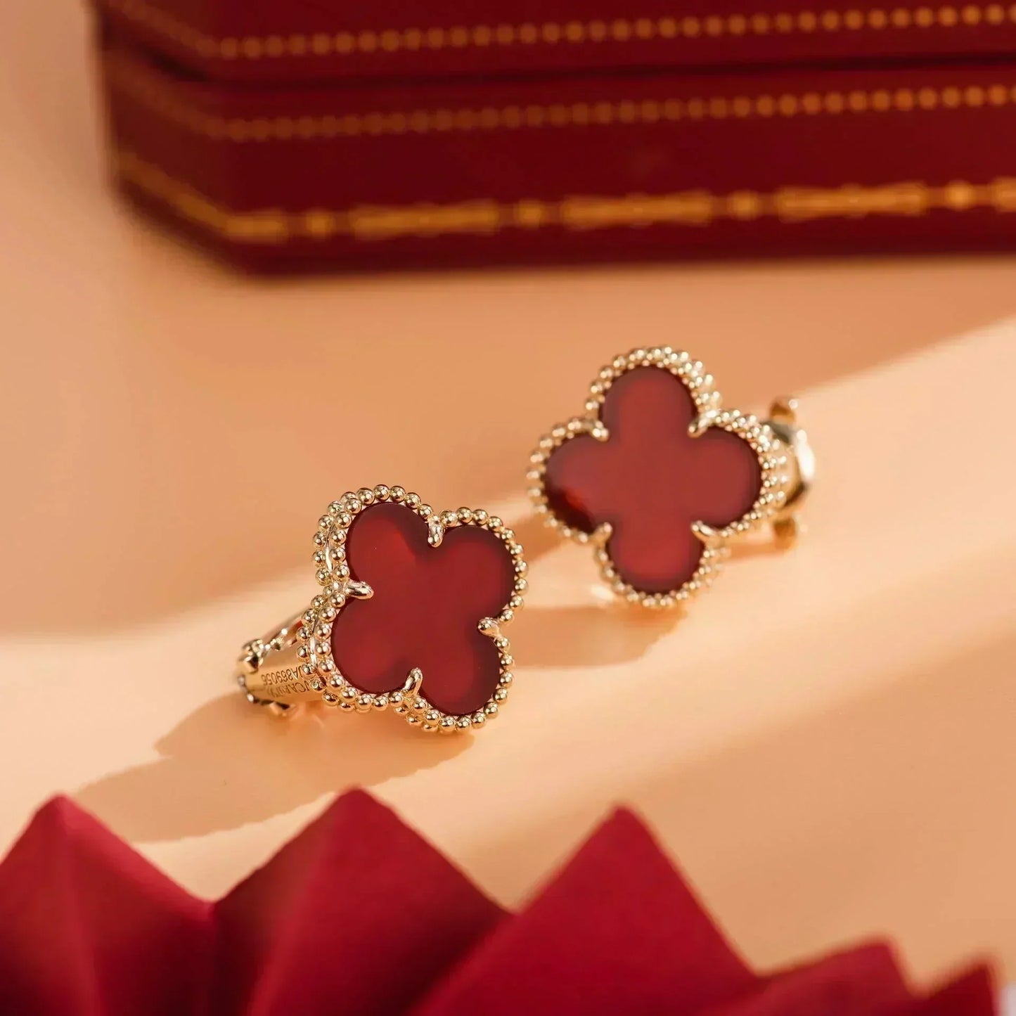 [Dawnora Jewelry]CLOVER MEDIUM 1 MOTIFS CARNELIAN  EARRINGS