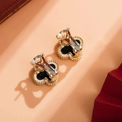 [Dawnora Jewelry]CLOVER MEDIUM 1 MOTIFS  ONYX STUD EARRINGS