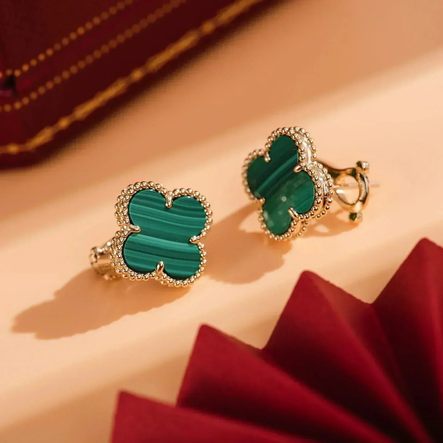 [Dawnora Jewelry]CLOVER MEDIUM 1 MOTIFS MALACHITE  EARRINGS