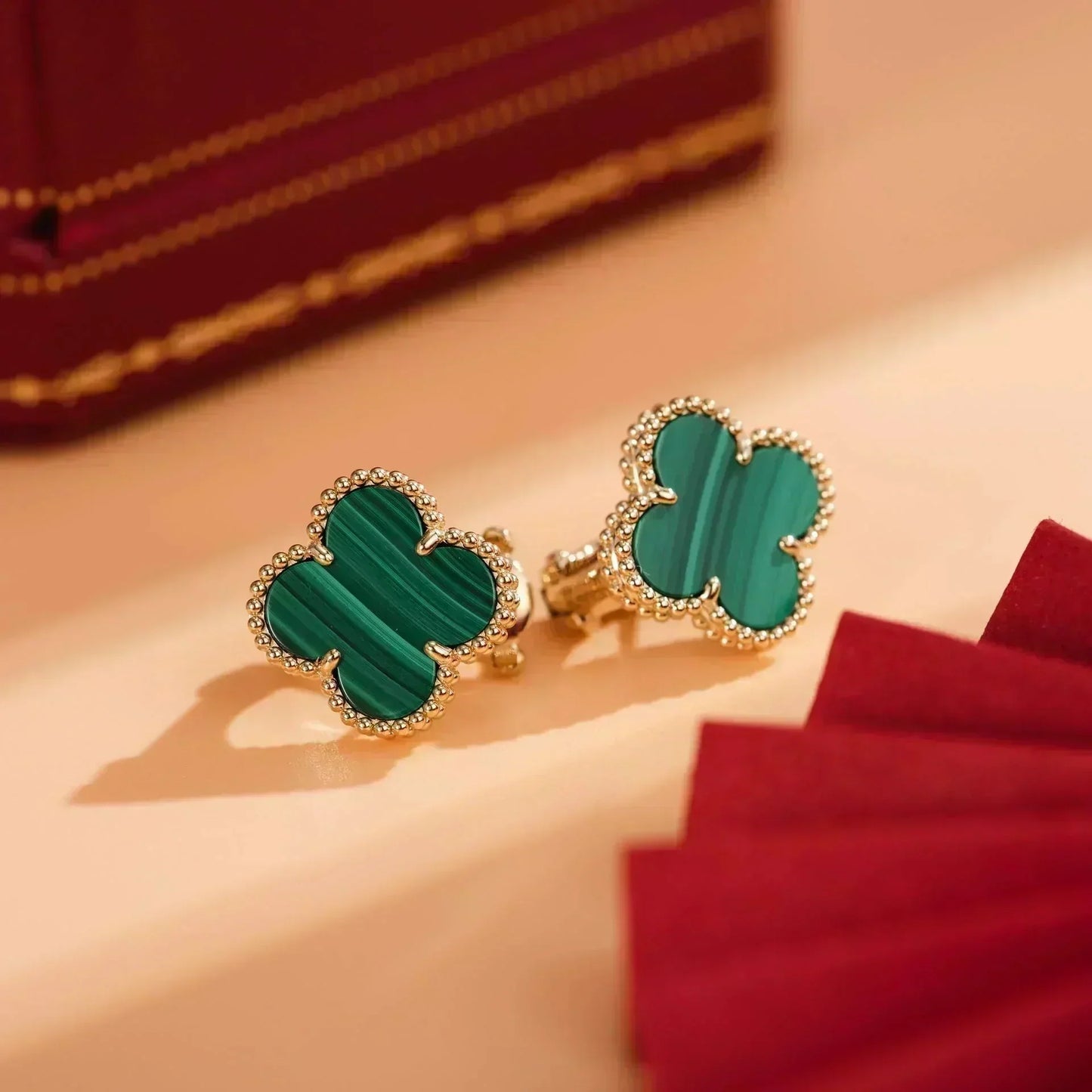 [Dawnora Jewelry]CLOVER MEDIUM 1 MOTIFS MALACHITE  EARRINGS