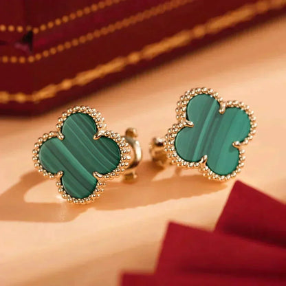 [Dawnora Jewelry]CLOVER MEDIUM 1 MOTIFS MALACHITE  EARRINGS