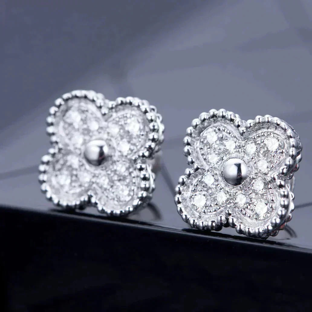 [Dawnora Jewelry]CLOVER 1 MOTIFS DIAMOND STUD EARRINGS SILVER