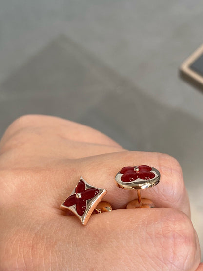 [Dawnora Jewelry]STAR AND SUN PINK GOLD CARNELIAN STUD EARRINGS