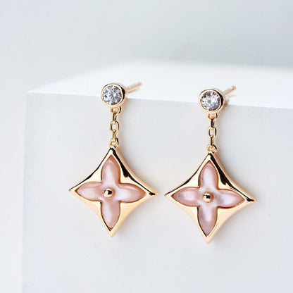 [Dawnora Jewelry]DOUBLE STAR PINK GOLD MOP DROP EARRINGS