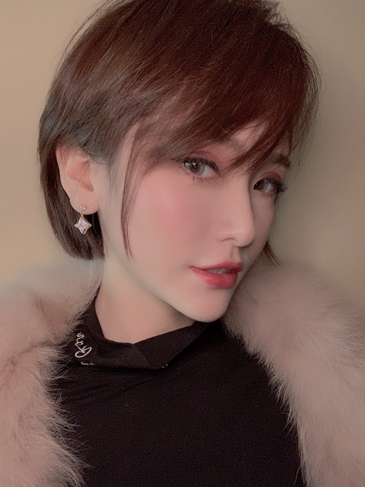 [Dawnora Jewelry]DOUBLE STAR PINK GOLD MOP DROP EARRINGS