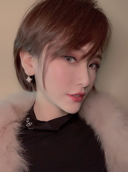 [Dawnora Jewelry]DOUBLE STAR PINK GOLD MOP DROP EARRINGS