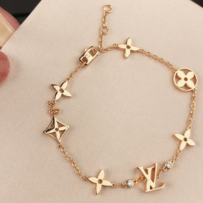 [Dawnora Jewelry]STAR AND SUN 7 MOTIFS GOLD BRACELET