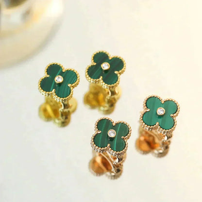 [Dawnora Jewelry]CLOVER MEDIUM 1 MOTIFS MALACHITE DIAMOND EARRINGS