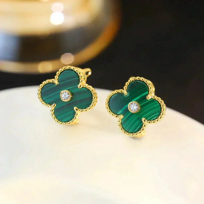 [Dawnora Jewelry]CLOVER MEDIUM 1 MOTIFS MALACHITE DIAMOND EARRINGS