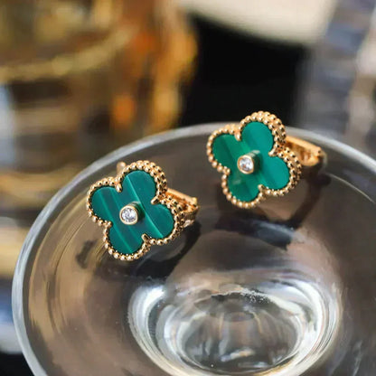 [Dawnora Jewelry]CLOVER MEDIUM 1 MOTIFS MALACHITE DIAMOND EARRINGS