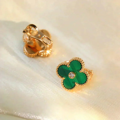 [Dawnora Jewelry]CLOVER MEDIUM 1 MOTIFS MALACHITE DIAMOND EARRINGS