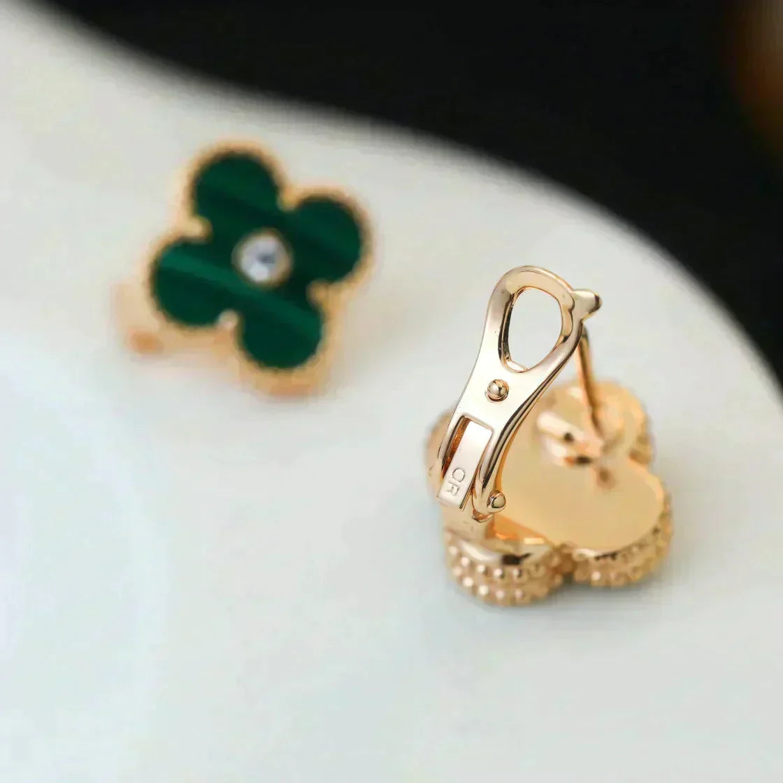 [Dawnora Jewelry]CLOVER MEDIUM 1 MOTIFS MALACHITE DIAMOND EARRINGS