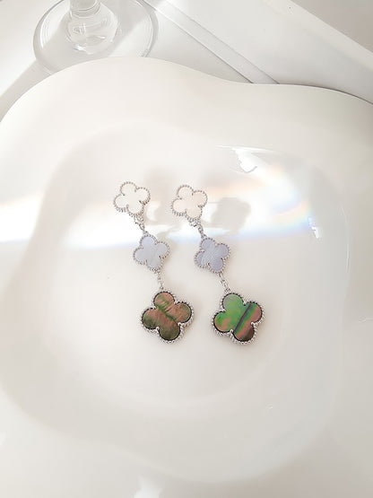 [Dawnora Jewelry]CLOVER 3 MOTIFS CHALCEDONY DARK MOP SILVER EARRINGS