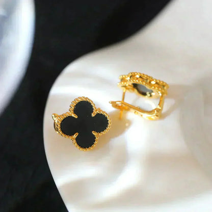 [Dawnora Jewelry]CLOVER MEDIUM 1 MOTIFS  ONYX STUD EARRINGS