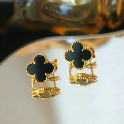 [Dawnora Jewelry]CLOVER MEDIUM 1 MOTIFS  ONYX STUD EARRINGS