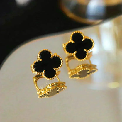 [Dawnora Jewelry]CLOVER MEDIUM 1 MOTIFS  ONYX STUD EARRINGS