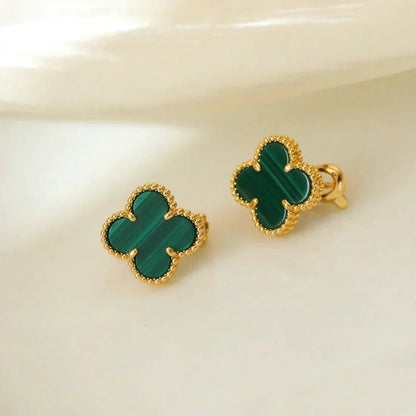 [Dawnora Jewelry]CLOVER MEDIUM 1 MOTIFS MALACHITE  EARRINGS