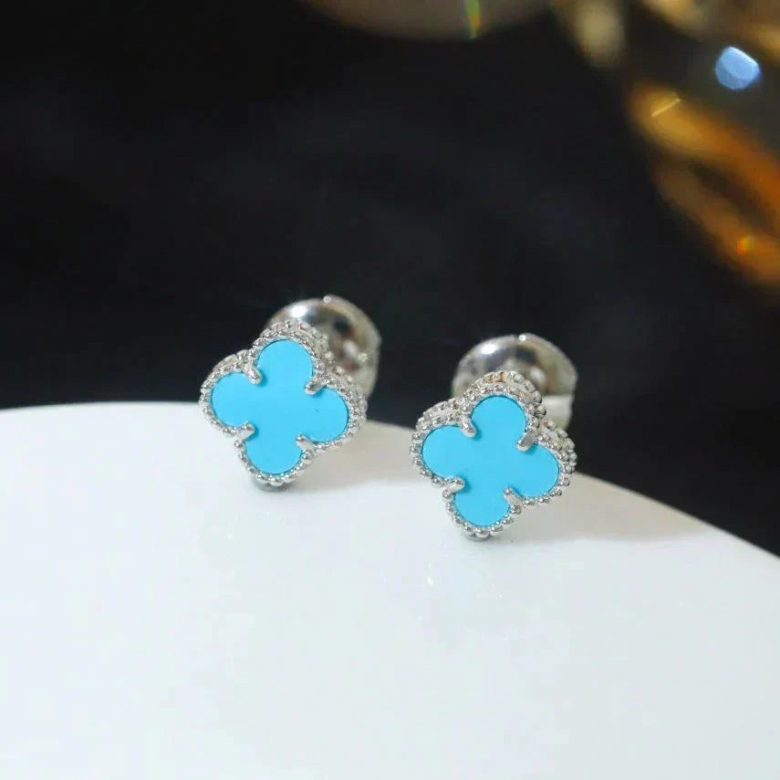 [Dawnora Jewelry]CLOVER MINI 9.5MM ONYX STUD EARRINGS SILVER