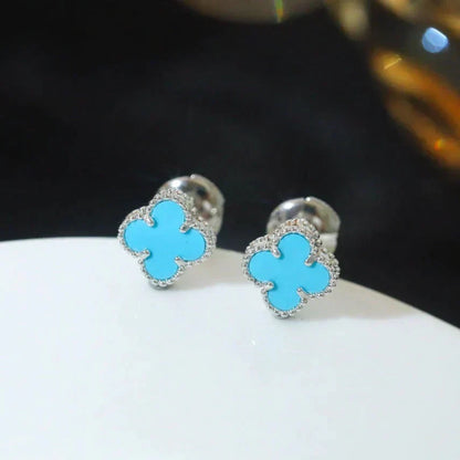 [Dawnora Jewelry]CLOVER MINI 9.5MM ONYX STUD EARRINGS SILVER