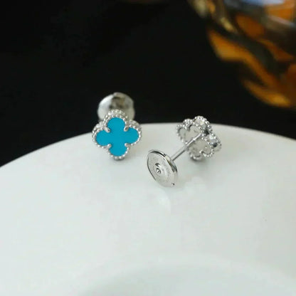 [Dawnora Jewelry]CLOVER MINI 9.5MM ONYX STUD EARRINGS SILVER