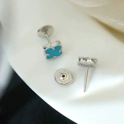 [Dawnora Jewelry]CLOVER MINI 9.5MM ONYX STUD EARRINGS SILVER