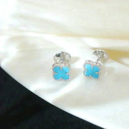 [Dawnora Jewelry]CLOVER MINI 9.5MM ONYX STUD EARRINGS SILVER