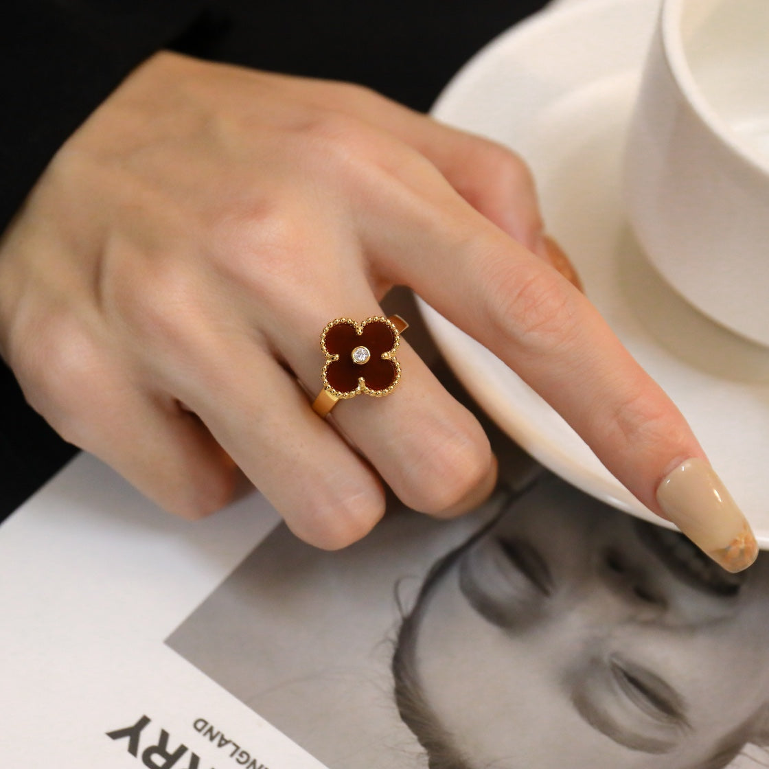 [Dawnora Jewelry]CLOVER CARNELIAN RING ROSE GOLD DIAMOND