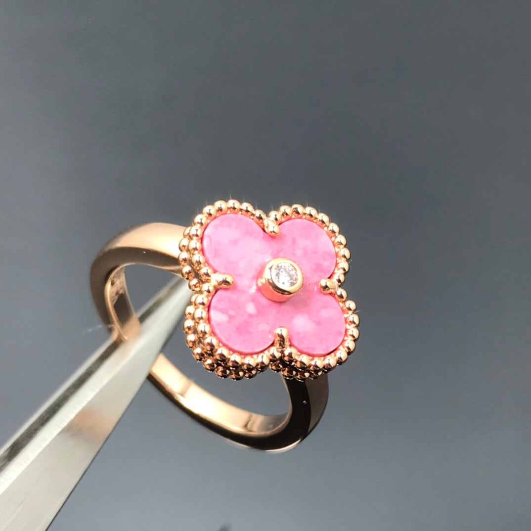 [Dawnora Jewelry]CLOVER RHODONITE ROSE GOLD RING