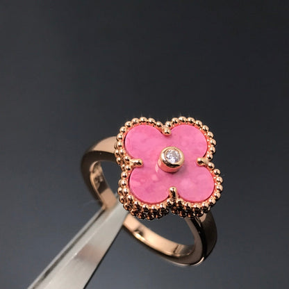 [Dawnora Jewelry]CLOVER RHODONITE ROSE GOLD RING