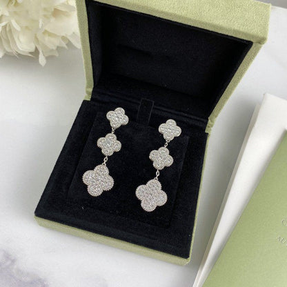 [Dawnora Jewelry]CLOVER 3 MOTIF DIAMOND SILVER DROP EARRINGS