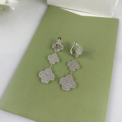 [Dawnora Jewelry]CLOVER 3 MOTIF DIAMOND SILVER DROP EARRINGS
