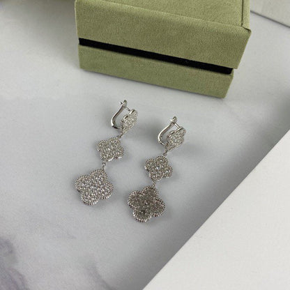 [Dawnora Jewelry]CLOVER 3 MOTIF DIAMOND SILVER DROP EARRINGS